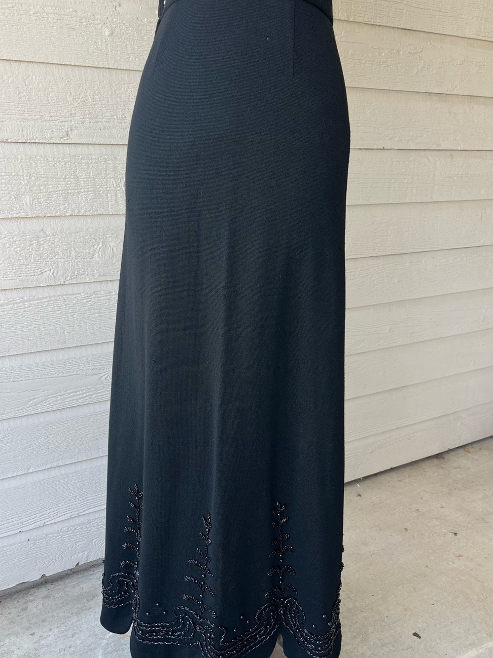 Vintage 50/60s Made In British HongKong 100% Wool Long Aline Black Skirt Size 10